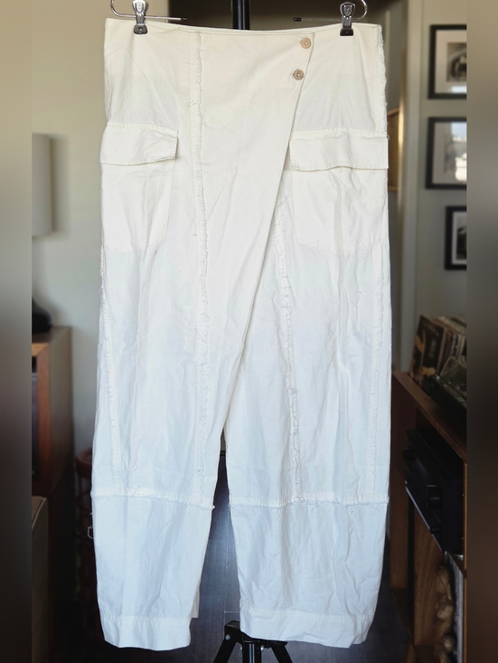 Free People Pants - Free People White Cotton Wrap Front Cargo Harem Pants